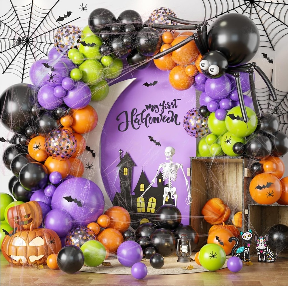 Halloween Balloon Arch Kit - Black, Orange, Green, Purple
